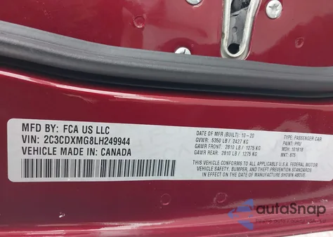 2020 Dodge Charger Gt Awd z USA, uszkodzony, nr VIN 2C3CDXMG8LH249944